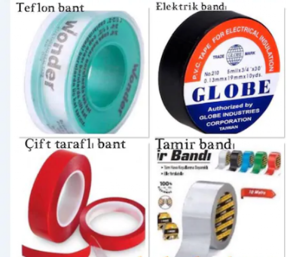 Çift Taraflı Bant + Tamir Bandı + Teflon Bant + Elektrik Bandı ürün görseli 1