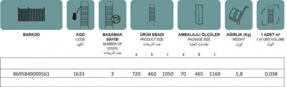 Pratik Metal Merdiven Beyaz 3 Basamaklı - Resim 2