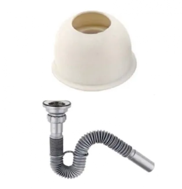 Lavabo Evye Sifonu Lüx Körüklü + Adaptör Conta 32 cm Çıkış ürün görseli 1