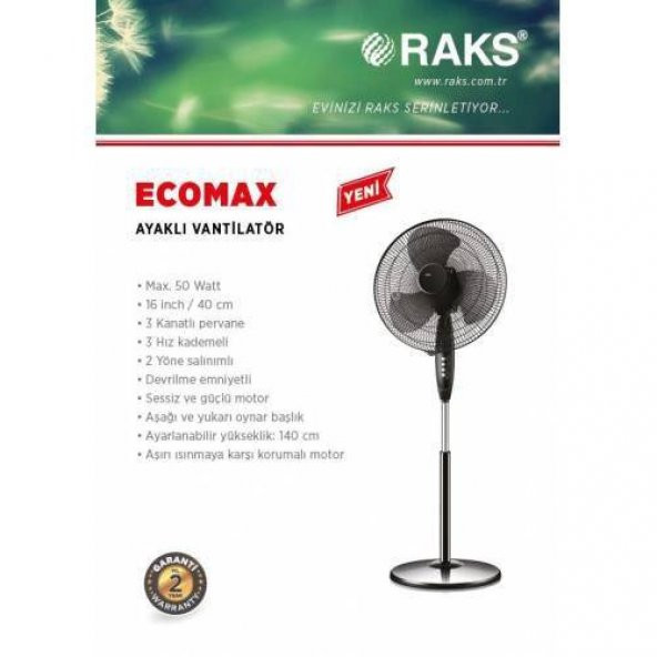 RAKS Eco Max 16" 3 Kanatlı Ayaklı Vantilatör - Resim 2