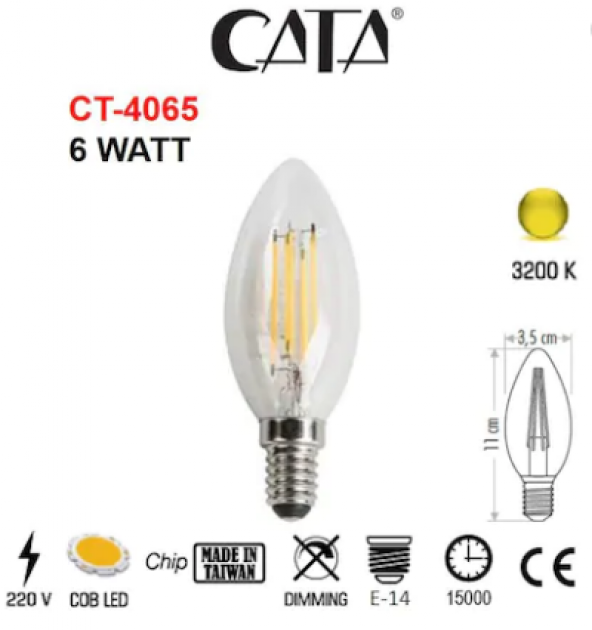 Cata Ct-4065 6 Wat Buji Led Flament Ampul Günışığı ürün görseli 1