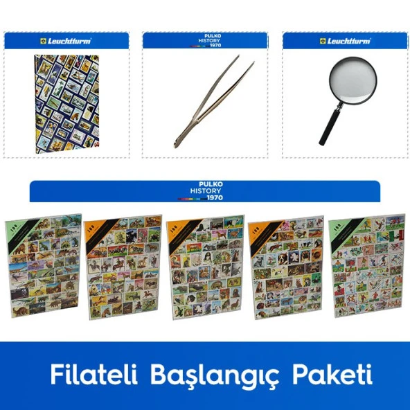 PULKO Filateli Başlangıç Paketi (Leuchtturm Hobby Pul Defteri, 100 Çeşit Pul, Pul Maşası ve Büyüteç), ürün görseli 1