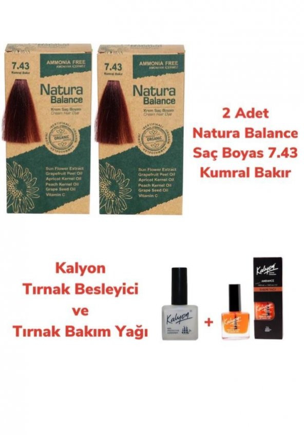 NATURA BALANCE SAÇ BOYASI 7.43 KUMRAL BAKIR 2 ADET + KALYON TIRNAK BESLEYİCİ VE BAKIM YAĞI ürün görseli 1
