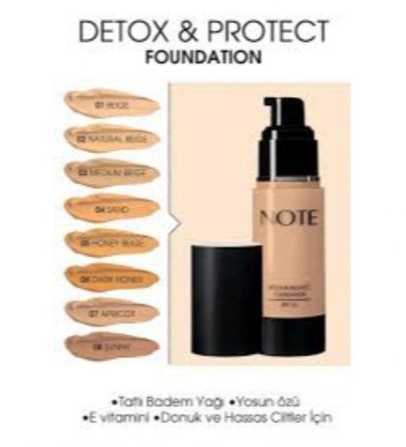 Note Detox & Protect Fondöten Spf 15 -03 Medium Beige 35 ml ürün görseli 1