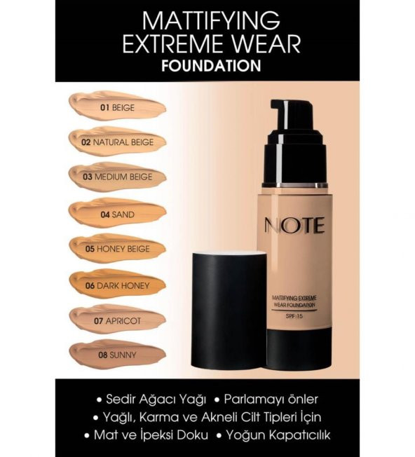 Note Mattifying Extreme Wear Fondöten Spf 15 35 ml-08 Sunny ürün görseli 1