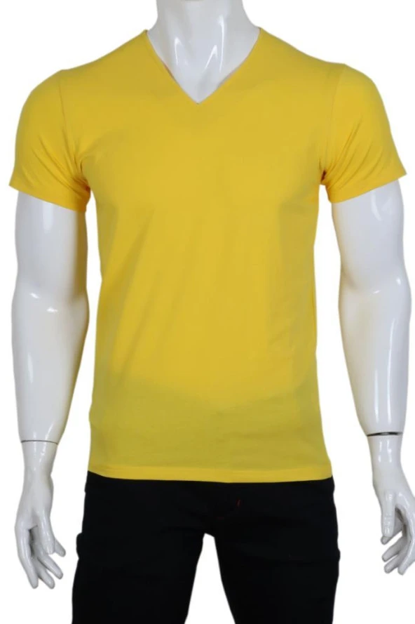 Erkek Tişört Dar Kesim V Yaka RAR00613 Sarı T-Shirt ürün görseli 1