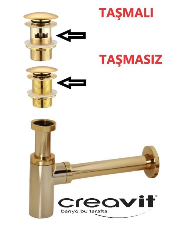 Creavit Lavabo Sifonu Altın SF198G Ve Üst Pop-up Sifon Başlık ürün görseli 1