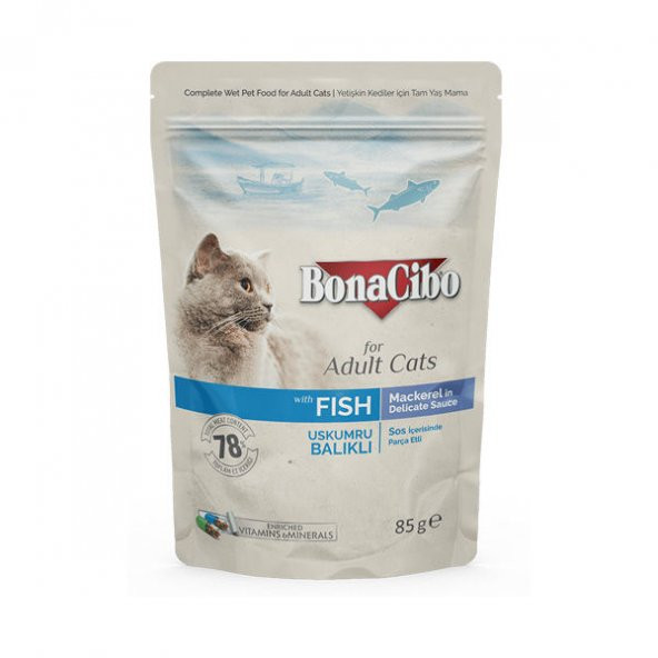 Soslu Uskumru-Balıklı Pouch Yetişkin Kedi Yaş Maması 85 Gram x 12 Adet ürün görseli 1