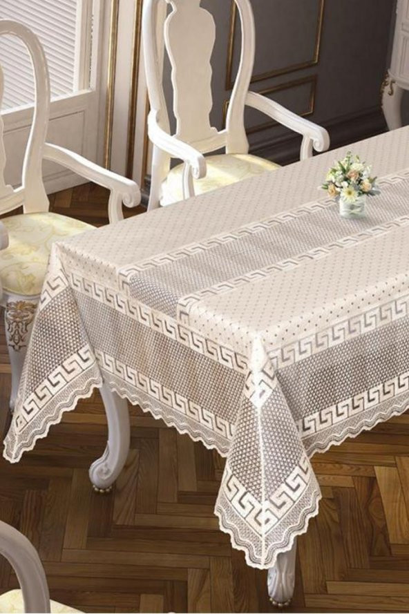 Versage Jakarlı Masa Örtüsü Krem 160x220 Cm - Resim 2