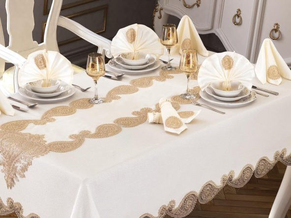 Verna Masa Örtüsü 26 Parça Krem Gold - Resim 2