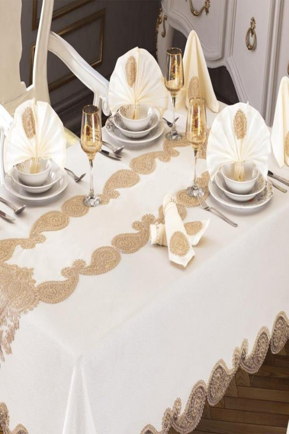 Verna Masa Örtüsü 26 Parça Krem Gold - Resim 6