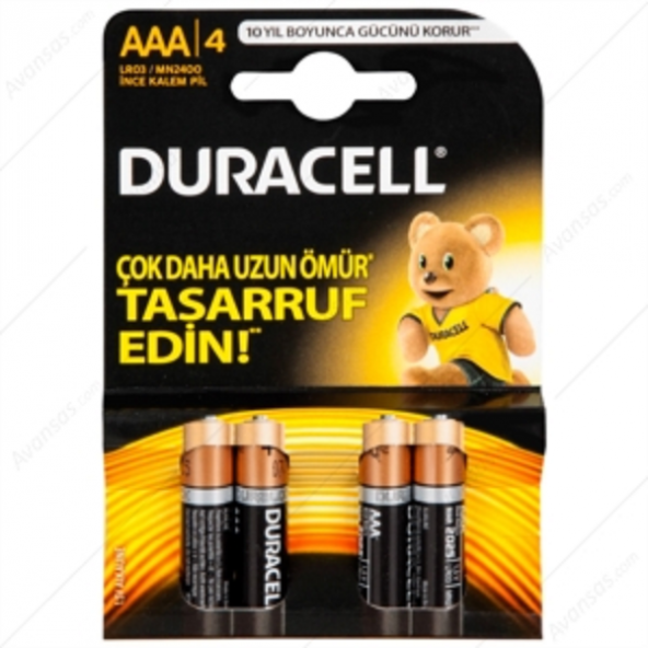 Duracell Alkalin İnce Kalem Pil (AAA) 4 LÜ 3A4 ürün görseli 1