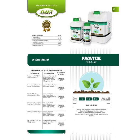 Gmt Provital 12-0-9 + ME 20 Lt - Resim 3