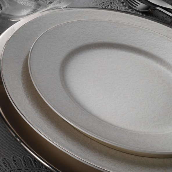 Kütahya Porselen Bone Kalipso 62 Parça 10771 Platin Desenli Yemek Takımı ürün görseli 1