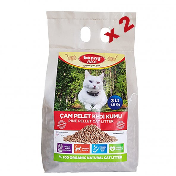 Bonny Nice Doğal Kedi Kumu Çam Pellet 2 kg 4 l x 2 Paket ürün görseli 1