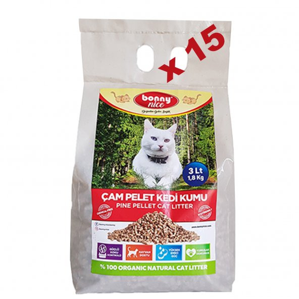 Bonny Nice Doğal Kedi Kumu Çam Pellet 2 kg 4 l x 15 Paket ürün görseli 1