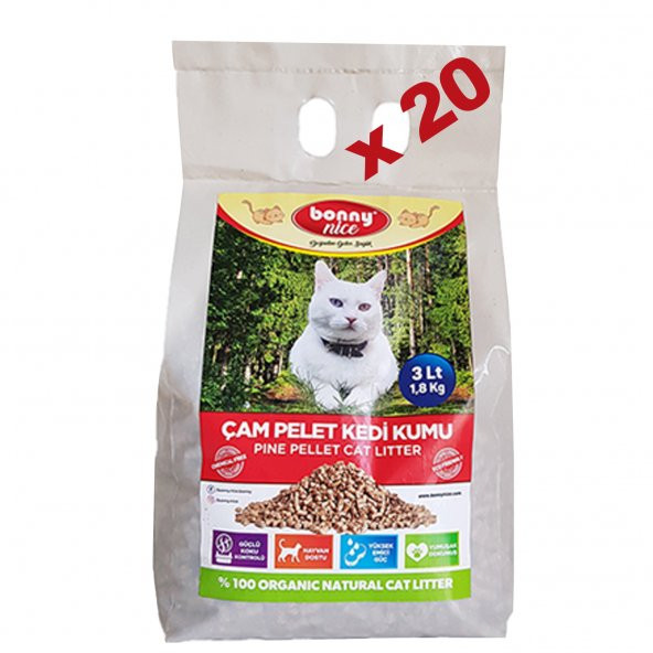 Bonny Nice Doğal Kedi Kumu Çam Pellet 2 kg 4 l x 20 Paket ürün görseli 1