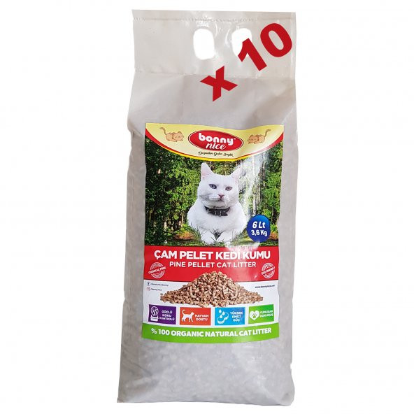 Bonny Nice Doğal Kedi Kumu Çam Pellet 3.6 kg 7 l x 10 Paket ürün görseli 1