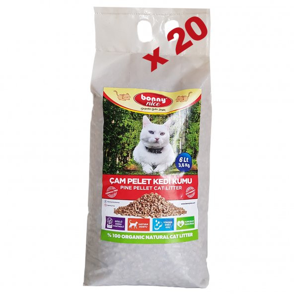Bonny Nice Doğal Kedi Kumu Çam Pellet 3.6 kg 7 l x 20 Paket ürün görseli 1