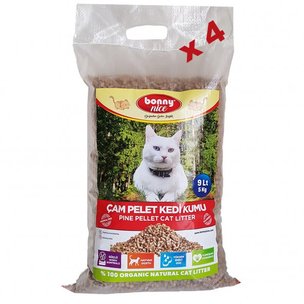 Bonny Nice Doğal Kedi Kumu Çam Pellet 5 kg 10 l x 4 Paket ürün görseli 1