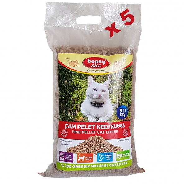 Bonny Nice Doğal Kedi Kumu Çam Pellet 5 kg 10 l x 5 Paket ürün görseli 1