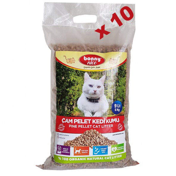 Bonny Nice Doğal Kedi Kumu Çam Pellet 5 kg 10 l x 10 Paket ürün görseli 1