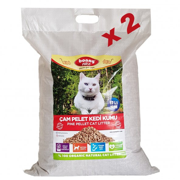 Bonny Nice Doğal Kedi Kumu Çam Pellet 10 kg 20 l x 2 Paket ürün görseli 1