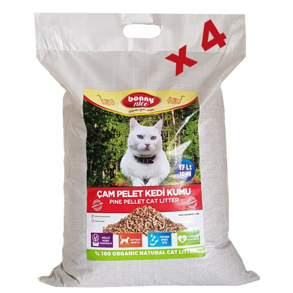 Bonny Nice Doğal Kedi Kumu Çam Pellet 10 kg 20 l x 4 Paket ürün görseli 1