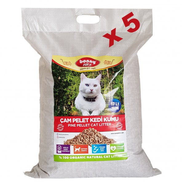 Bonny Nice Doğal Kedi Kumu Çam Pellet 10 kg 20 l x 5 Paket ürün görseli 1