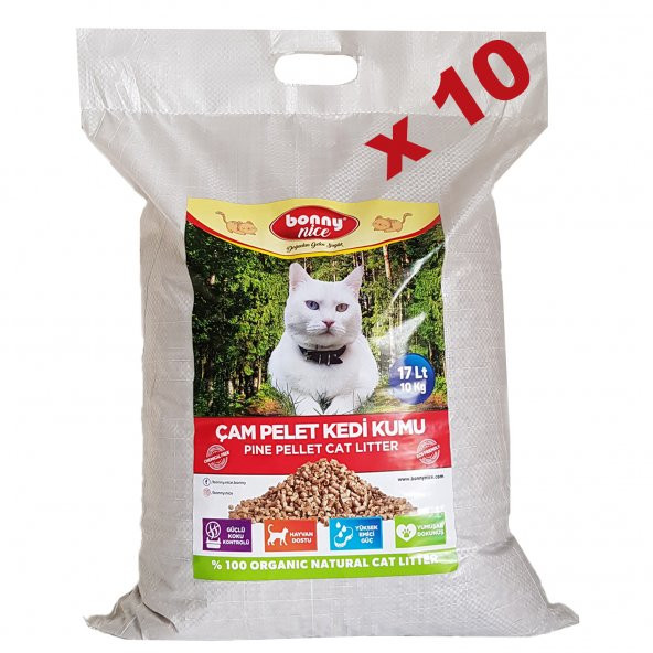 Bonny Nice Doğal Kedi Kumu Çam Pellet 10 kg 20 l x 10 Paket ürün görseli 1