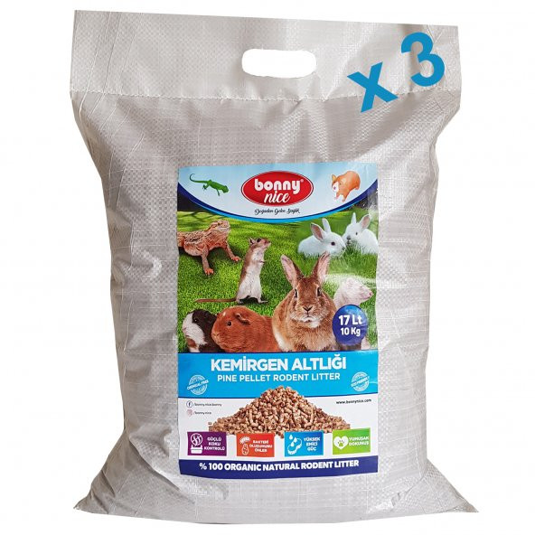Bonny Nice Doğal Çam Pelet Tavşan Altlığı 10 kg 20 l x 3 Paket ürün görseli 1