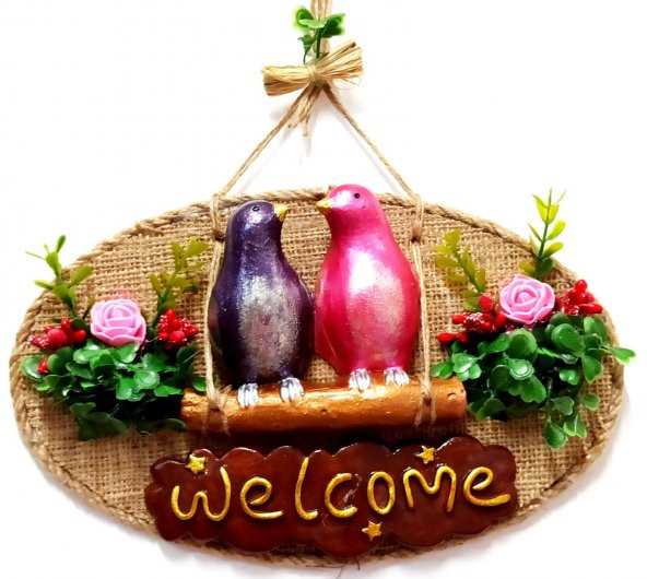 Aile Kuş Welcome Yazılı Kapı Süsü ürün görseli 1