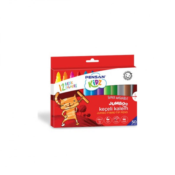 Pensan Keçeli Boya Kalemi Kidz Jumbo Yıkanabilir 12 Renk 99040 ürün görseli 1