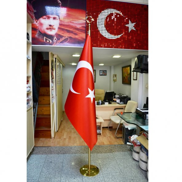 Makam Türk Bayrağı + Pirinç Makam Direği -Flama Takımı ürün görseli 1