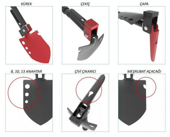 Multitools Portatif Kazma Kürek 1.sınıf kalite - Yerli Üretim - Resim 4