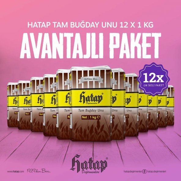 Hatap Tam Buğday Unu 12 x 1 KG Avantajlı Paket ürün görseli 1