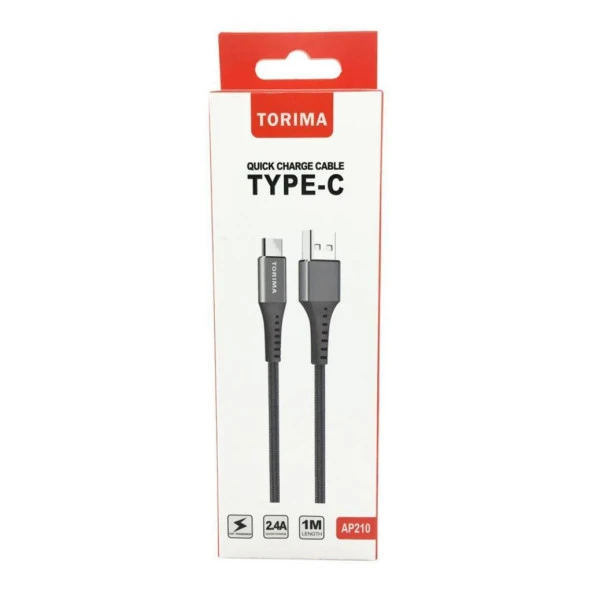 Torima 2.4A Type-C Halat Şarj-Data Kablosu Siyah-AP210 - Resim 2