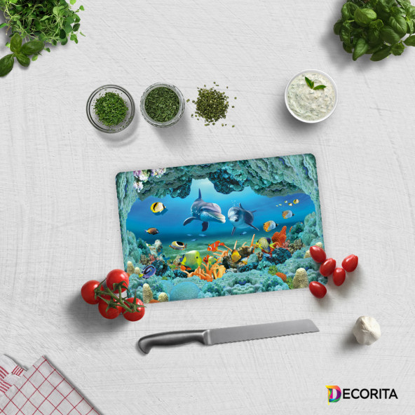 DECORITA Cam Kesme Tahtası - Akvaryum Desen ürün görseli 1