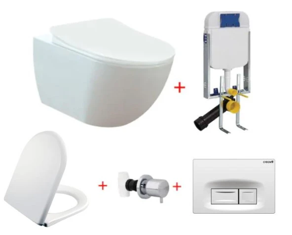 Creavit Free Rim-Off Asma Klozet Beyaz FE322 + Ultima Yavaş Kapaklı ürün görseli 1