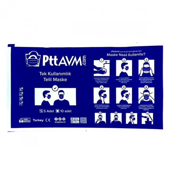 3 KATLI TELLİ CERRAHİ MASKE 5 ADET MAVİ - Resim 3