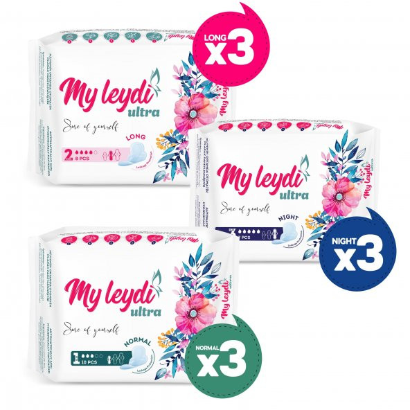 MYLEYDİ ULTRA NORMAL 30 + GECE 21 + UZUN 24 ADET  ( 9 PAKET ) ürün görseli 1