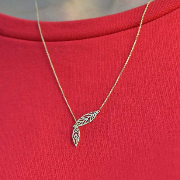 14k Sarı Altın Yaprak Kolye ürün görseli 1