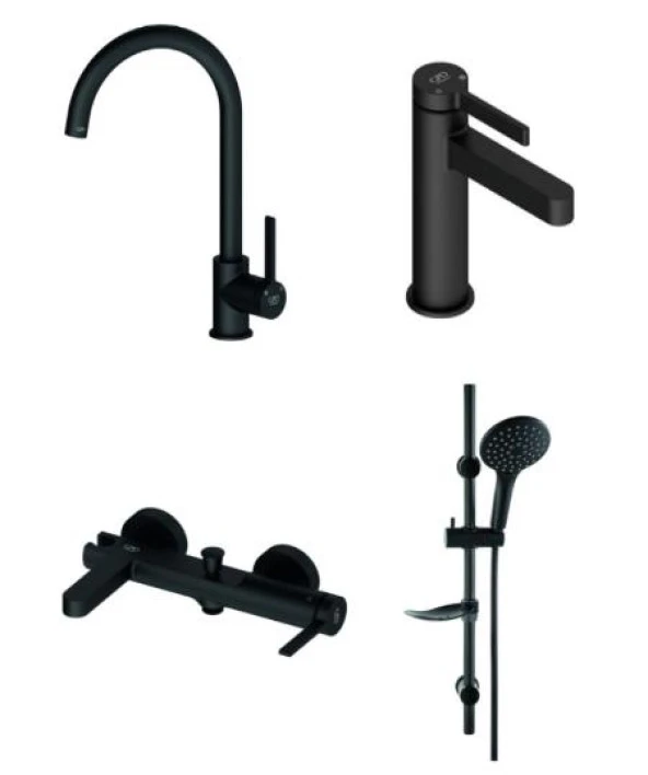 Gpd Gildo Siyah Armatür Musluk Batarya Banyo Seti MLB165-S MBB165-S MTE165-S DST57-S ürün görseli 1