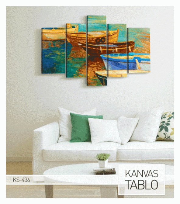 Boats 5 Parça Kanvas Tablo 135X85 Cm - Resim 3