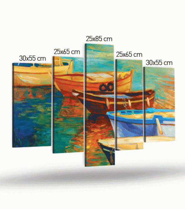 Boats 5 Parça Kanvas Tablo 135X85 Cm - Resim 4