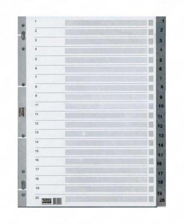 KRAF SEPERATOR PLASTIK A4 1-20 RAKAM (1020) ürün görseli 1