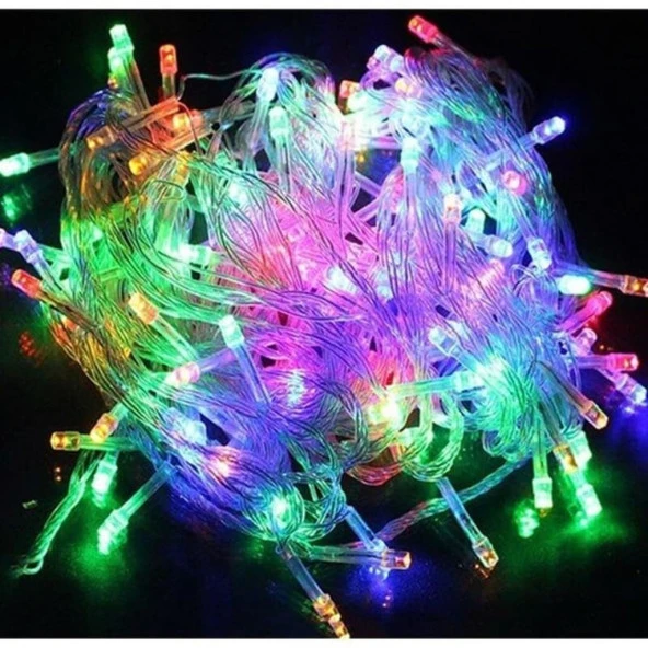 YILBAŞI Led Lamba 10 Metre 100 Led Şeffaf Kablo RGB - FİŞLİ ürün görseli 1