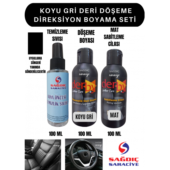 3'Lü Derby Koyu Gri Deri Oto Direksiyon Döşeme Boyama Seti ürün görseli 1