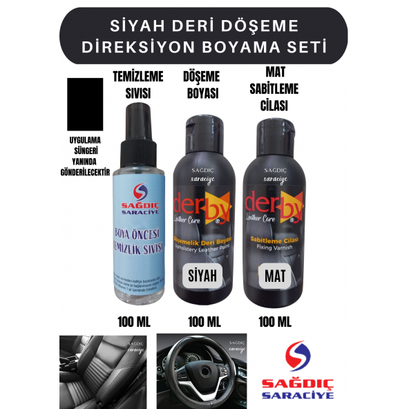 3'Lü Derby Siyah Deri Oto Direksiyon Döşeme Boyama Seti ürün görseli 1