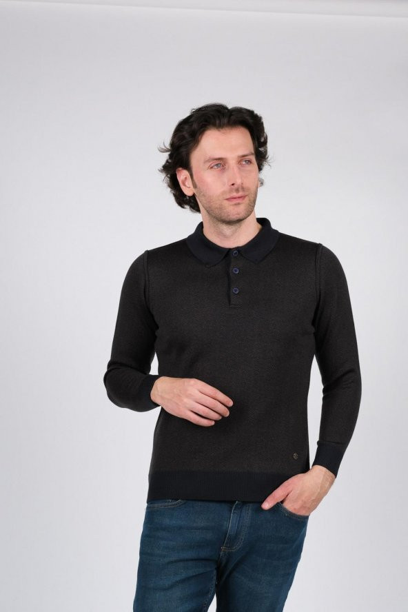 Çizgi Triko Erkek Triko Kazak Polo Yaka Kışlık Battal Boy Cep Detaylı Kol ve Bel Lastikli 6XL - 7XL - 8XL - Resim 2
